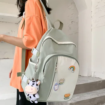 

DCIMOR New Contrast Color Waterproof Nylon Women Backpack Female Multi-pocket Portable Book Bag Cute Badge Girl Buckle Schoolbag