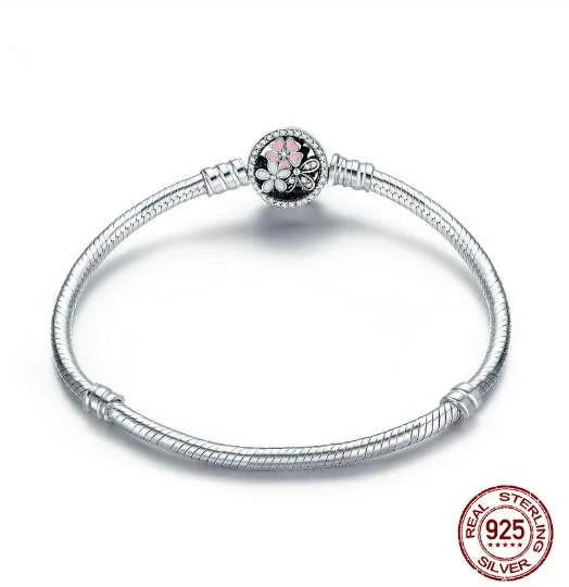 925 пробы серебряный браслет с поэтическим цветком, застежка-змейка, цепочка, браслет, подходит для женщин, бусина, шарм, сделай сам, модное ювелирное изделие