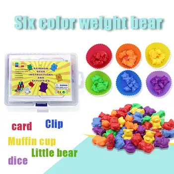 

55Pcs/Set Counting Bears With stickers Stacking Cups Kids Rainbow Bear Counting Matching Game Educational Color Toys For Baby