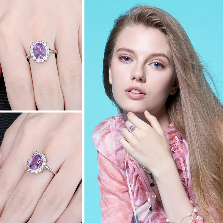 Jewelrypalace Принцесса Диана Уильям Кейт Миддлтон 1.8ct Природный аметист Обручение Halo Кольцо стерлингового серебра 925 Серебряные ювелирные изделия