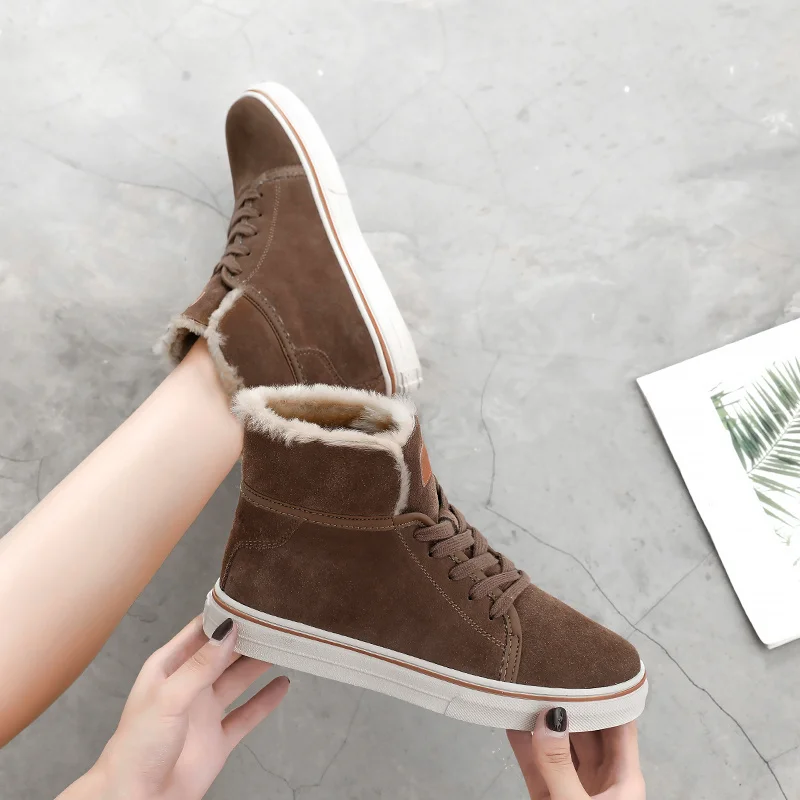Winter Shoes Women Fashion Platform Sneakers Trending Female Solid Color Short Plush High Top Sneakers 2019