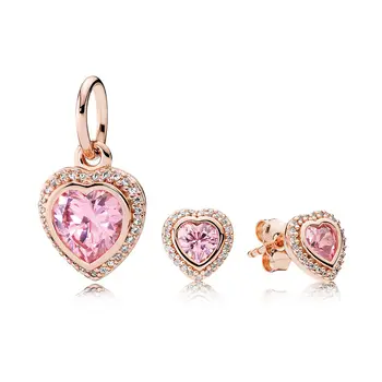 

2018 NEW 100% 925 Sterling Silver Pendant SPARKLING LOVE ROSE Gold Bead Earring Set Fit Charm Original Bracelets Jewelry Gift