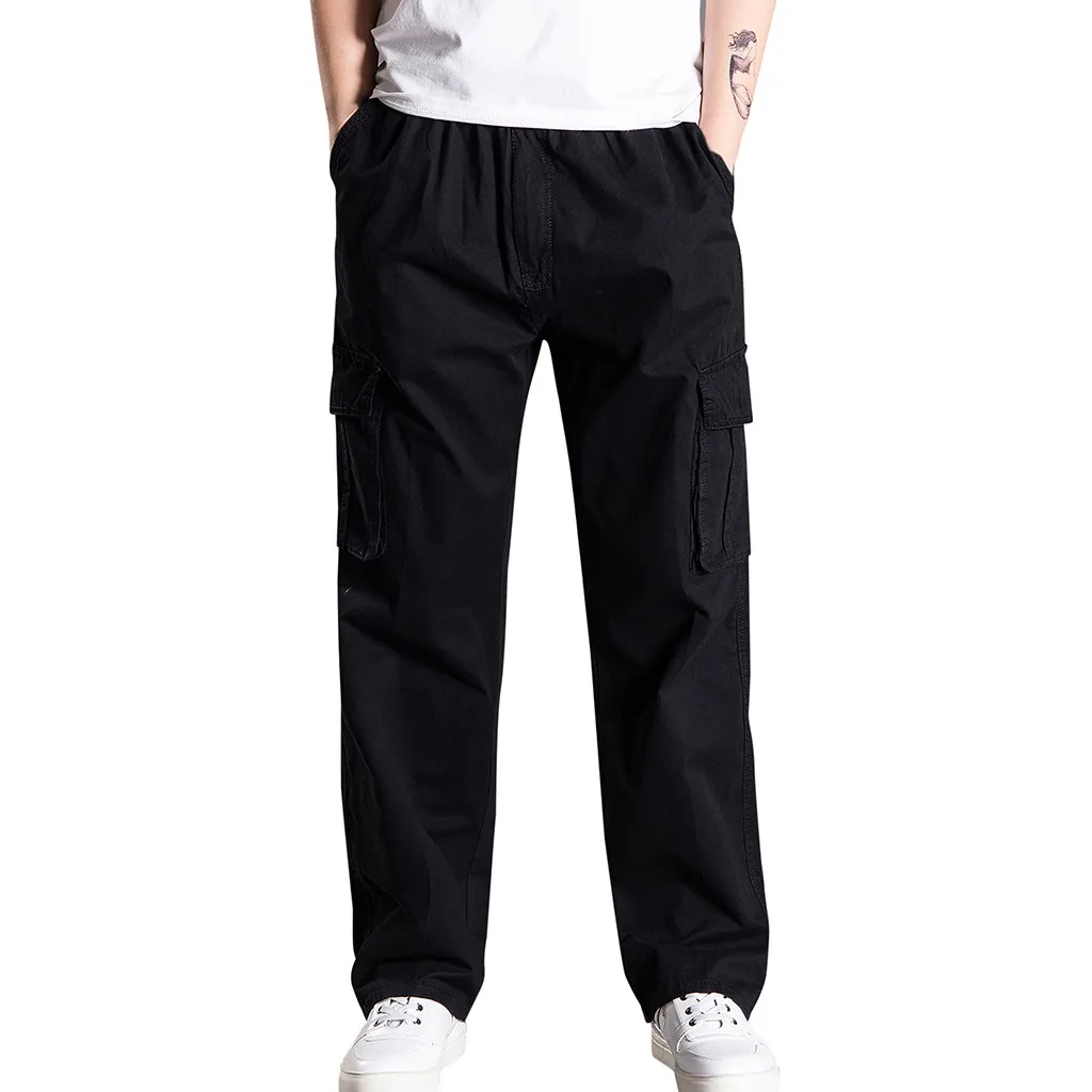 Womail модные мужские брюки с эластичной резинкой на талии стиль сафари свободные зимние брюки мужские эластичный пояс, карманы Прямые длинные брюки мужские s