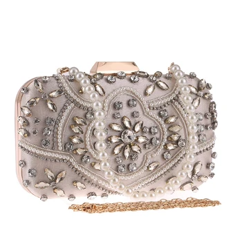 

New Crystal Beaded Clutch Evening Bags for Women Formal Bridal Wedding Clutch Purse Prom Cocktail Party Handbags Pearl Bracelet