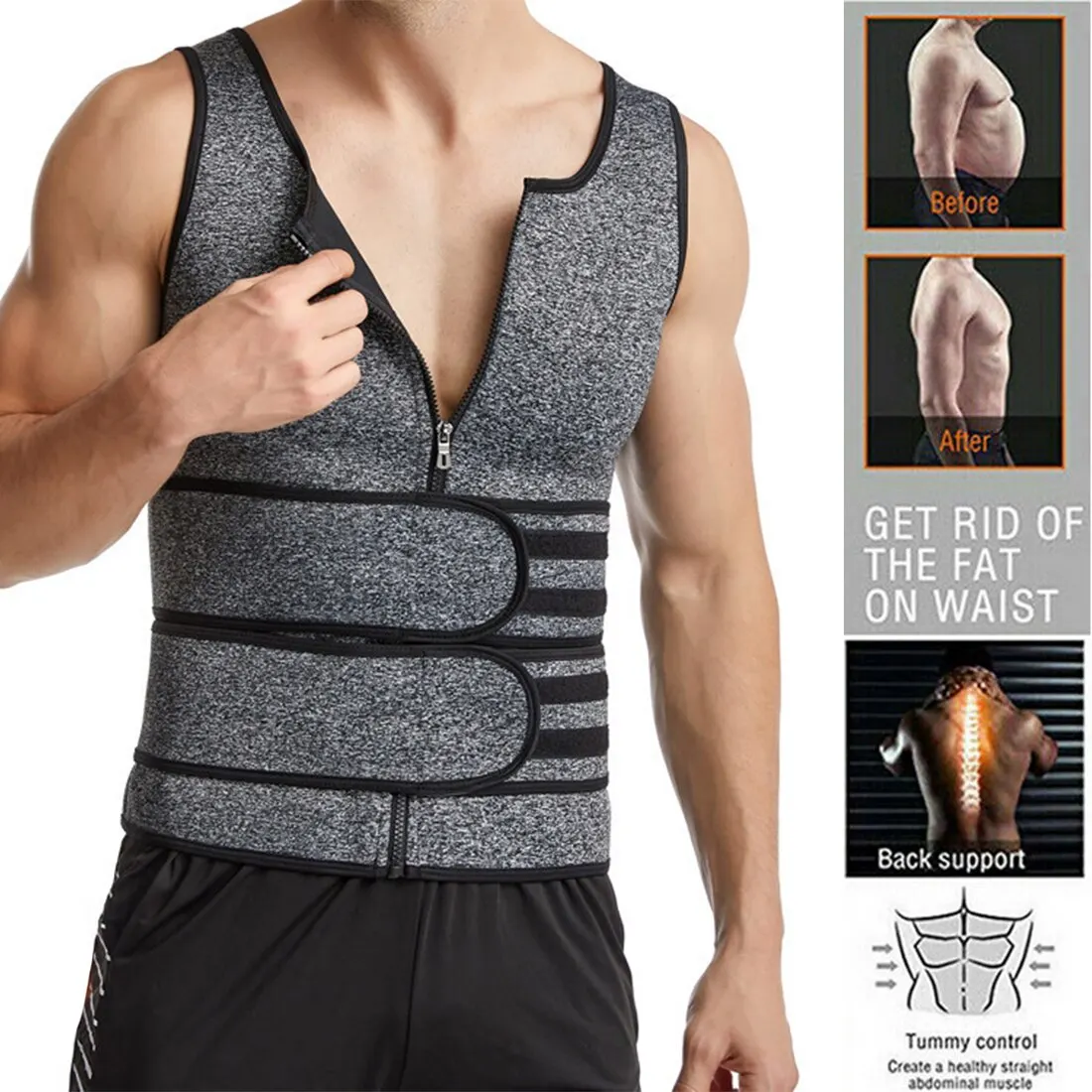 Neoprene Sweat Vest for Men Waist Trainer Vest Adjustable Workout Body