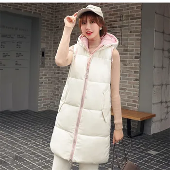 

Winter Down Cotton Vest Female 2019 New Fashion Thickened Medium Long Gold Velvet Hooded Waistcoat Women Sleeveless Coat JIU088