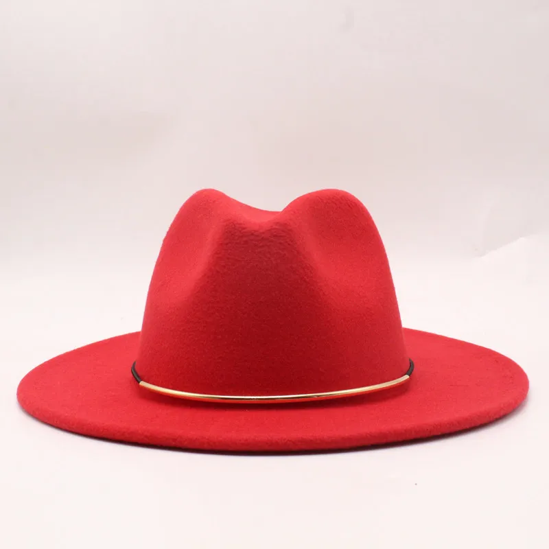 Men Women jazzy Fedora Top Hat Winter Outdoor Casual Hat Dance Party Hat For Elegant Lady Fascinator - Цвет: Big red