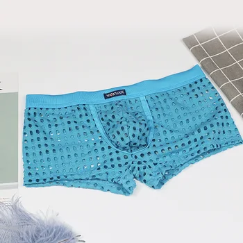 

Men's Sexy Underwear Breathable Mesh Hollow Out Boxer Shorts U Convex Transparent Underpants Cueca Lingerie Trunks