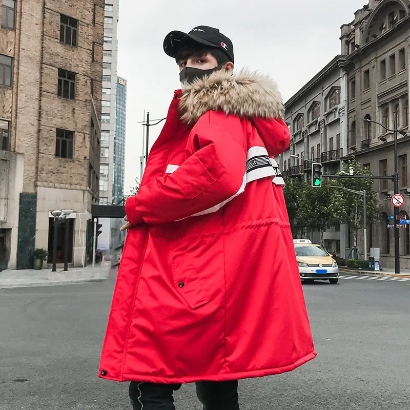 

US Size 2019 Hip Hop Long Jacket Parkas Winter Men Streetwear Warm Coat Windbreaker Oversize Harajuku Outwear New DG288