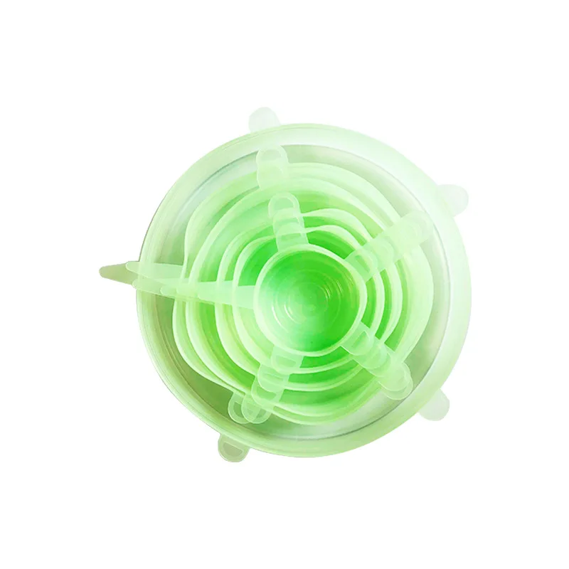 T0057-green 6 шт Силиконовые растягивающиеся крышки УНИВЕРСАЛЬНЫЕ СИЛИКОНОВЫЕ пищевые обертывания миски крышки кастрюли силиконовые крышки кастрюли кулинарные кухонные принадлежности - Цвет: T0057-green