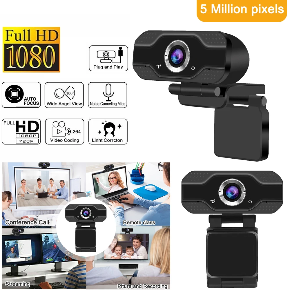 

HD Webcam Built-in Dual Mics Smart 1080P Web Camera USB Pro Stream Camera For Desktop Laptops PC Game Cam For OS Windows10/8