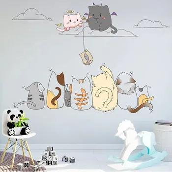 

Cute Cats Wall Stickers Lovely Animal Home Decor Funny Nursery Kids Room Decoration Removable Vinyl Poster Films Self Adhesive