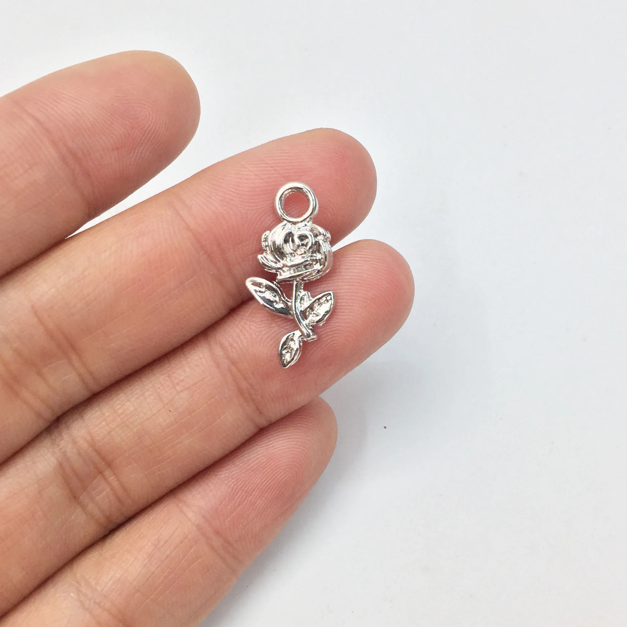 Rhodium silver Eruifa, 20 шт, 10*16 мм,, розовые Цветочные Подвески, кулон, ожерелье, серьги, ювелирные изделия, сделай сам, ручная работа, золотой свинец/никель - Окраска металла: Rhodium silver