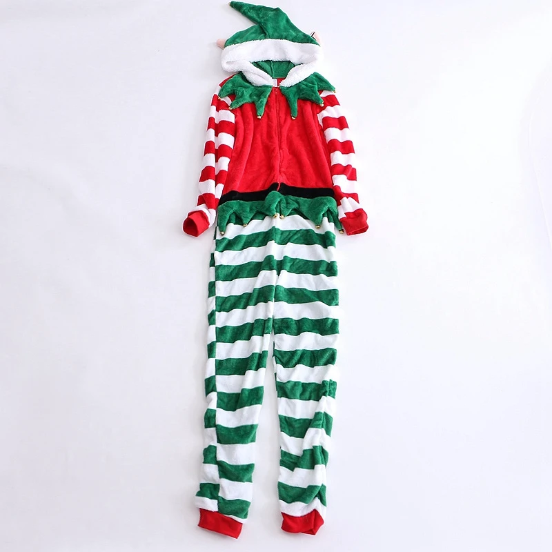 

Christmas Cute Onesies Cosplay Costume Hooded Striped Cute Flannel One-piece Pajamas Adults Unisex Warm Homewear Sleepwear Women