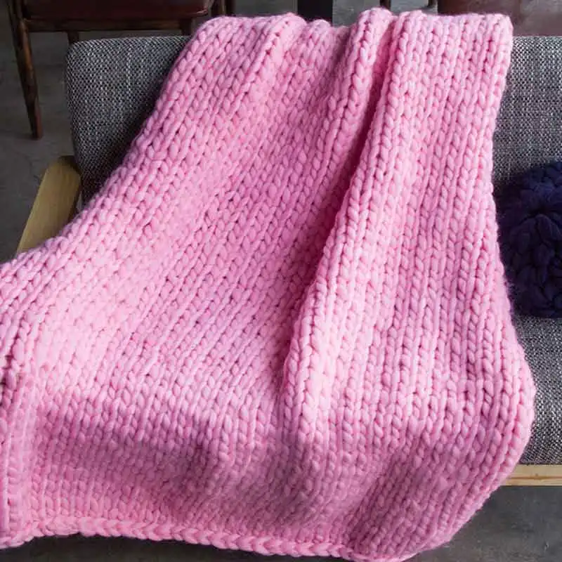 Однотонное модное вязаное зимнее теплое домашнее одеяло ручной работы для взрослых, Европейское вязаное одеяло для кровати/дивана