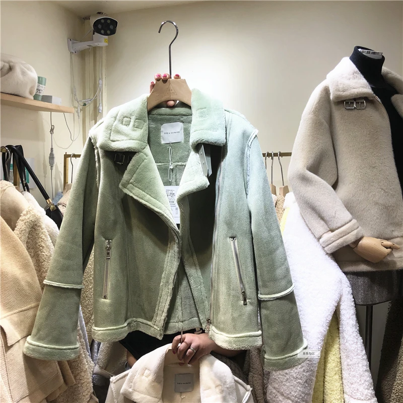 Новинка, зимняя Корейская куртка из толстой овечьей шерсти, женская короткая замшевая куртка с локомотивом, женское теплое пальто, верхняя одежда