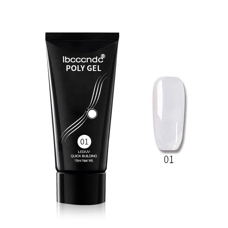 Transparent-15ML 9 цветов полигель акриловый твердый поли гель УФ светодиодный конструктор советы полигель набор Быстрое расширение поли гель набор для ногтей жидкость для дизайна ногтей - Цвет: Transparent-15ML