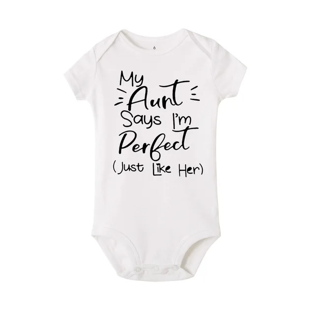 Комбинезон для малышей от 0 до 18 месяцев с надписью «My Auntie Says I'm Perfect», хлопковый летний белый боди для новорожденных, забавная одежда для малышей с тетушкой - Цвет: Белый