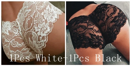 White Black 2 шт., сексуальные трусики для женщин, черное, белое, кружевное цветочное нижнее белье, трусы, тонкие, полые трусики, эластичное нижнее белье размера плюс 5XL - Цвет: White Black