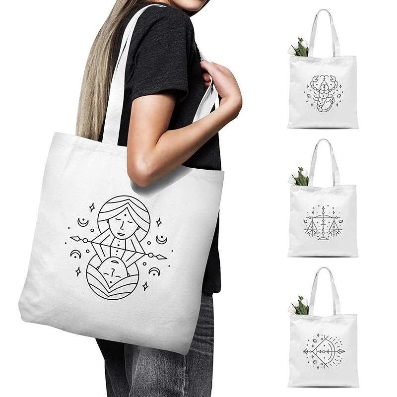 

Constellation Canvas Bag Creative Simple Style Shoulder Bag Shopping Travel Women Fashion Handbag Tote Bag Book Bag For Girl