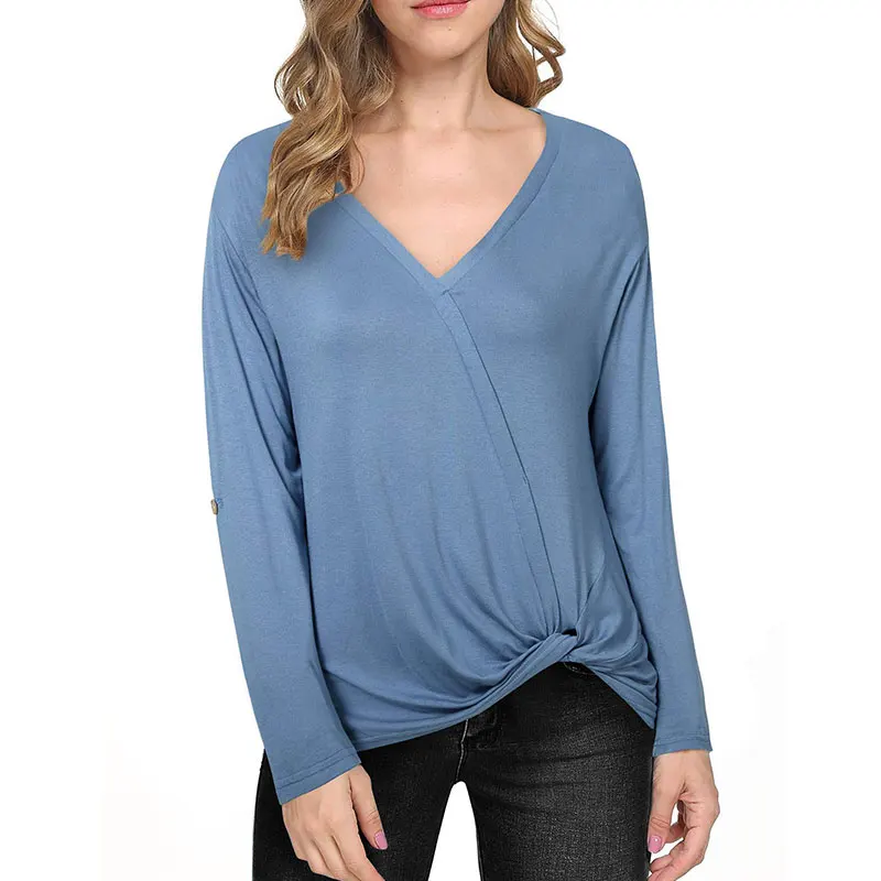 

T-shirts Women Autumn New Fashion All-match Casual All-match Large Size Long Sleeve V Collar T-shirts