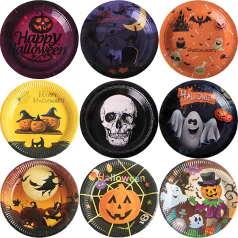 10pcs / Lot 7 Inch Plates Halloween Party Theme Disposable Tableware Set Children Birthday Party Decoration