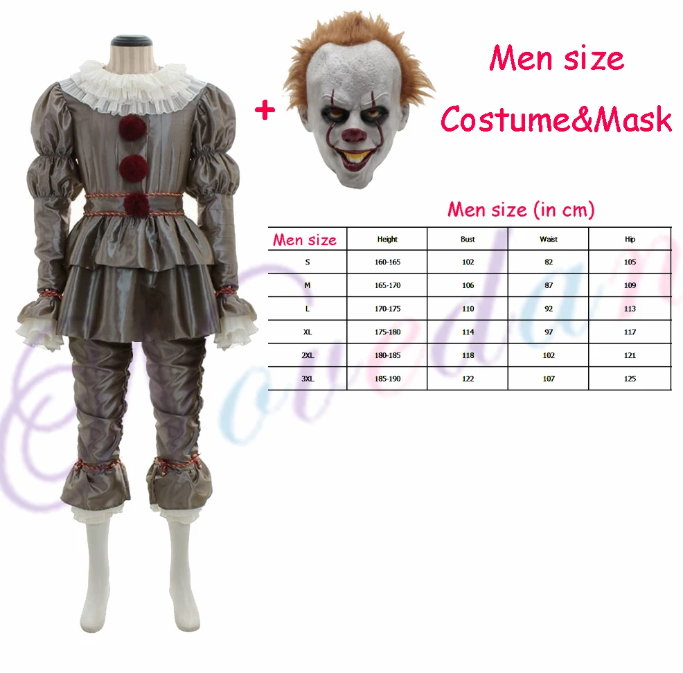 Pennywise костюм клоуна страшный ужас фильм Стивен Кинг это Джокер маска на Хеллоуин для женщин мужчин и взрослых - Цвет: Men Costume Mask