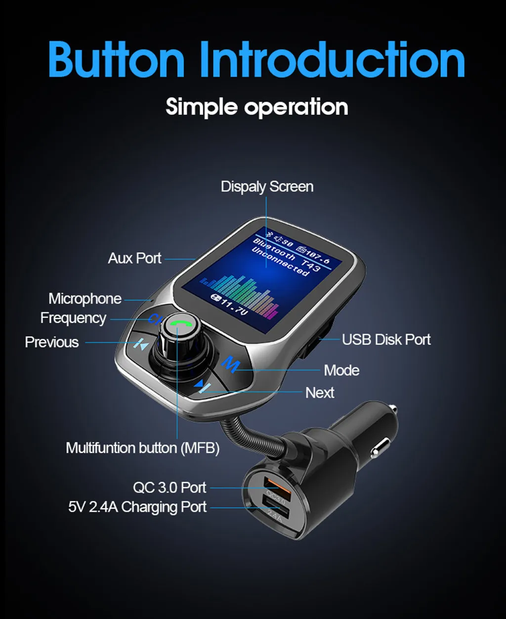Bluetooth Hands-free FM модулятор стерео автомобильный mp3-плеер аудио адаптер fm-передатчик Поддержка TF для iPhone XS 8 7 и Android