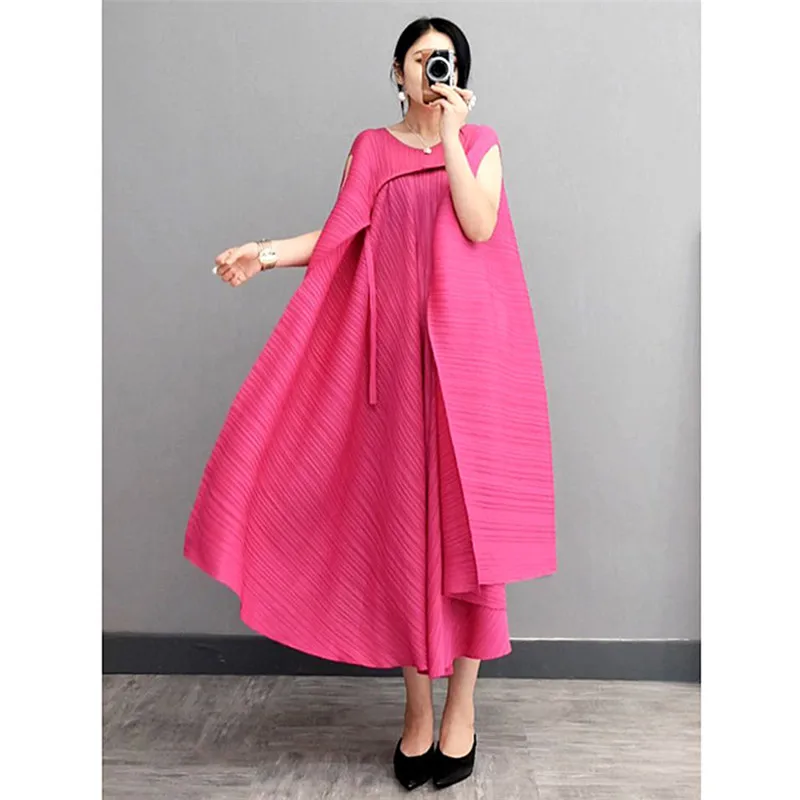 Miyake Pleated 2021 Summer Plus Size Loose belly dress French Aesthetic Original design clothes niche | Женская одежда