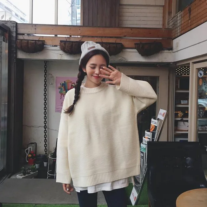 JoinYouth/однотонные пуловеры Harajuku для девочек; повседневная женская зимняя одежда года; Осенняя свободная одежда с круглым вырезом; Sueter Mujer; Модная трикотажная одежда; J282