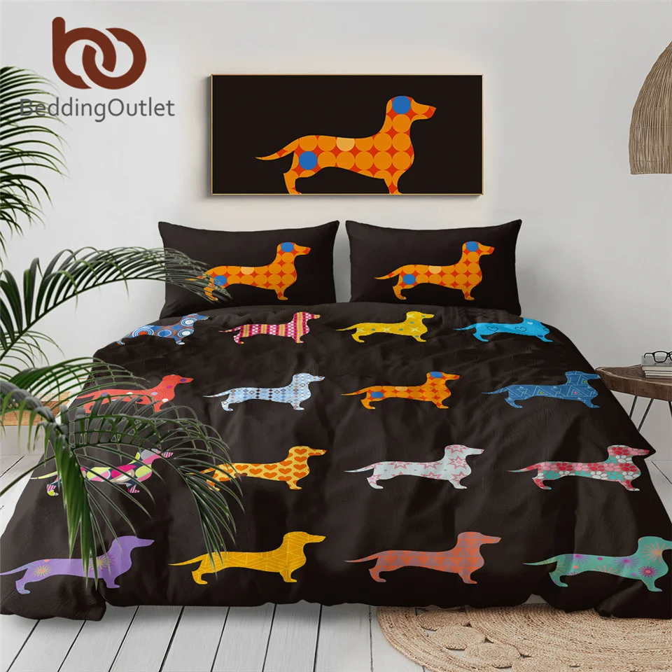 

BeddingOutlet Dachshund Sausage Bedding Set Cute Colorful Puppy Duvet Cover Cartoon Pet Print Home Textiles Queen 3pcs Drop Ship