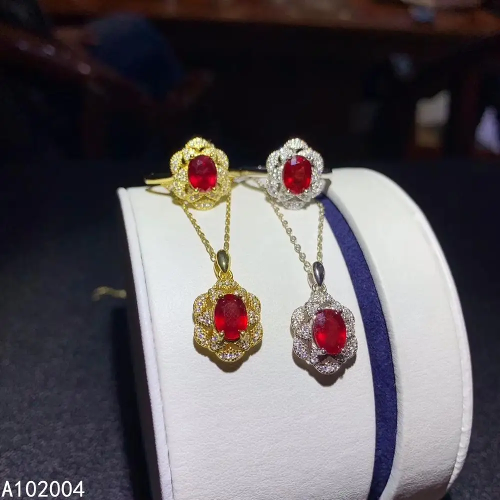 

KJJEAXCMY Fine Jewelry 925 sterling silver inlaid natural ruby female ring pendant set exquisite supports detection