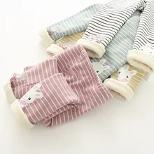 Кружевные леггинсы в полоску с принтом Банни 18 зимний стиль супер мягкий Универсальный гусеничный товар детская одежда 90602