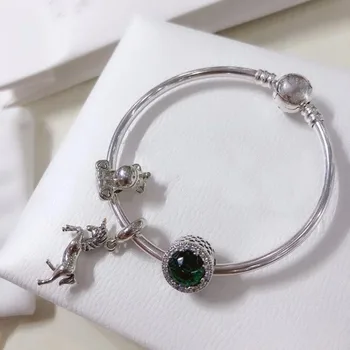 

Original 925 Sterling Silver Exquisite Unicorn Pendant Charm With Round Button Bracelet Fit Original Pandora Charm Diy Jewelry
