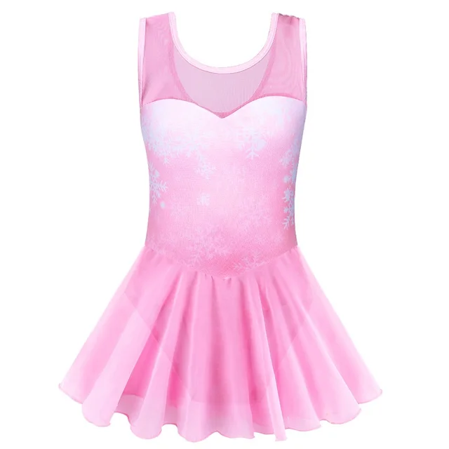 BAOHULU Cotton Dress for Girls Sleeveless Ballet Pink Color Ballet Tutu Carton Print Princess Dance Wear Ballerina Pink Dress B194 SnowflakePink