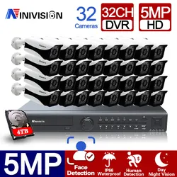 NINIVISION – système de caméra de sécurité extérieure, 32 canaux, 5 mp n HD, détection faciale, DVR, IP66, Kit de vidéosurveillance 