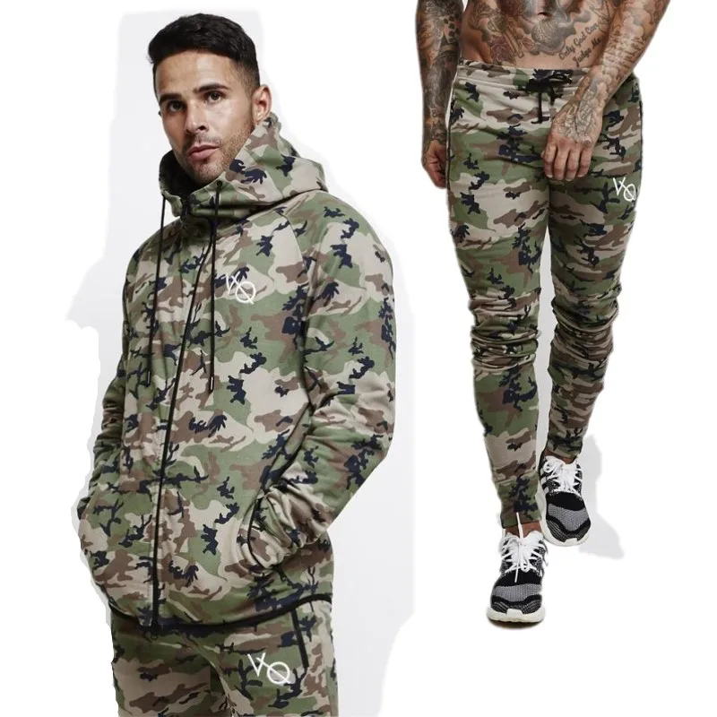Hooded and Pants 20189 New Fashion Men Camouflage Gyms Sets Men Long-Sleeved Hoodies+pants Two-piece Male Tracksuit Men's Casual Sportswear Suits - Цвет: Hooded and Pants