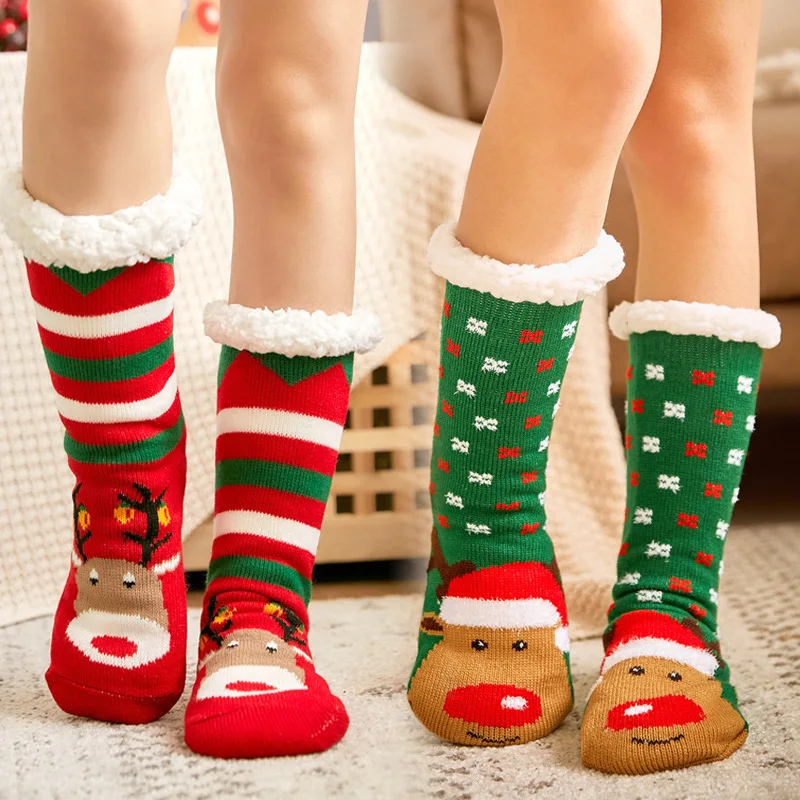 

Christmas Styles Socks For Women Winter Thermal Socks Gift Floor Indoor Lady Anti Slip Home Sherpa Lined Fuzzy Cozy Socks Female