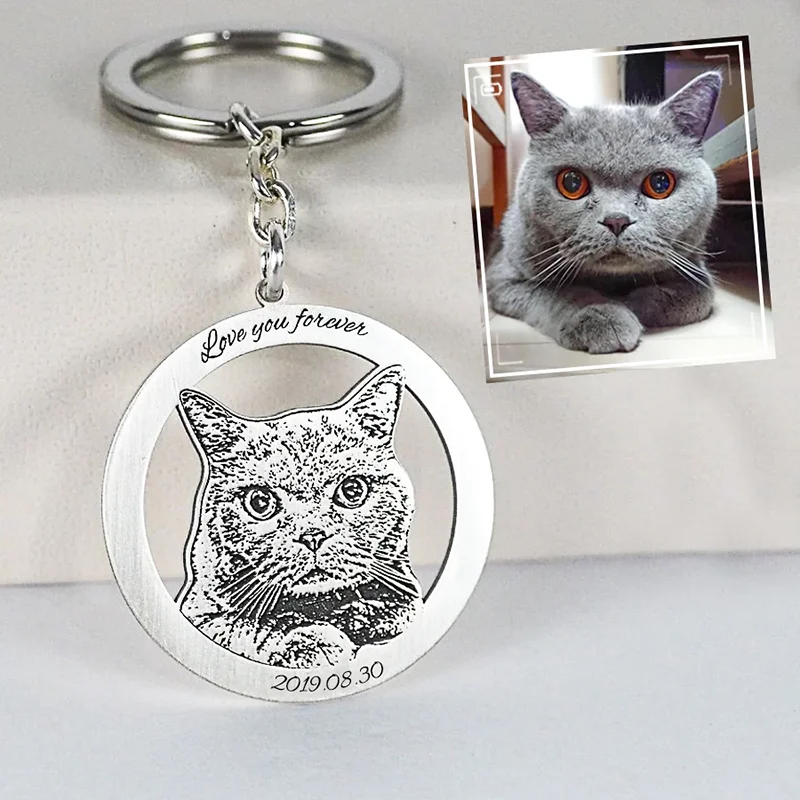 Personalized Photo Engraved Keychain（Hollowed Circle Frame）