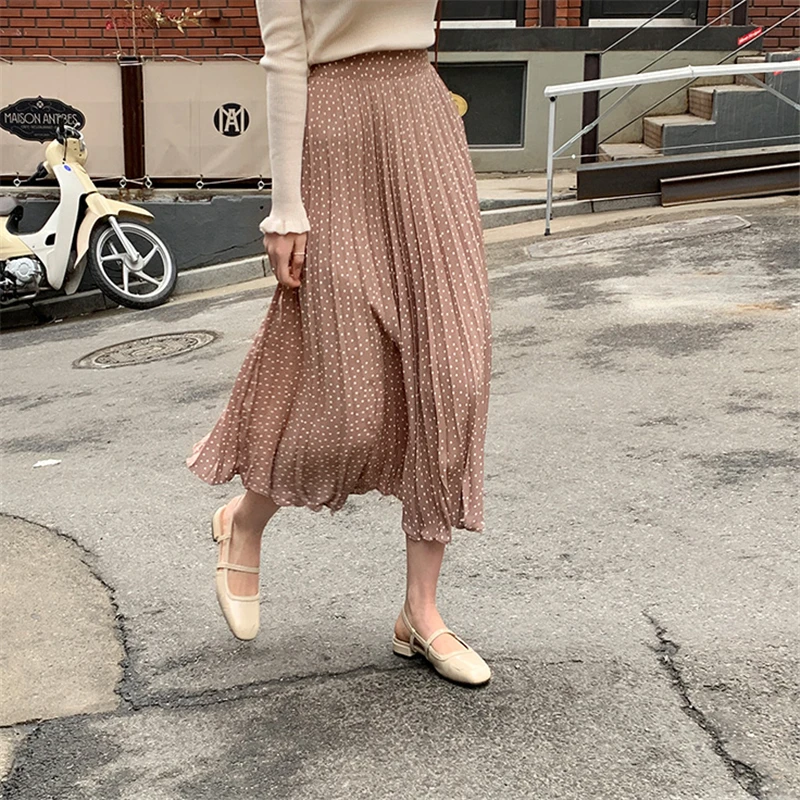 Faldas mujer moda плиссированная юбка в горошек женские весенние юбки средней длины женские юбки трапециевидной формы с высокой талией DV542