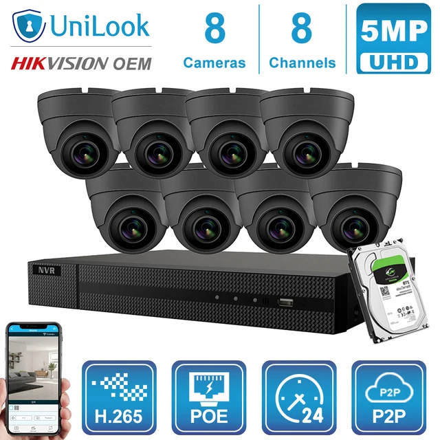 $US $91.29 UniLook 8CH NVR 4/6/8Pcs Gray Mini Dome Camera NVR Kit Outdoor Security System Night Vision 2.8mm Lens H.265 P2P View