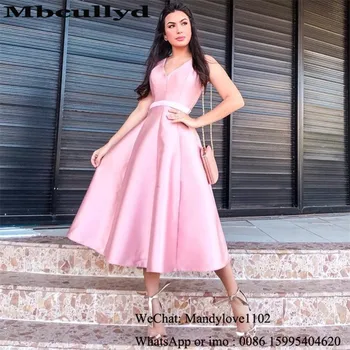 

Mbcullyd Pink Tea Length Prom Dresses Long Imported Evening Dress 2020 Cheap Plus Size Satin vestido de festa Free Shipping
