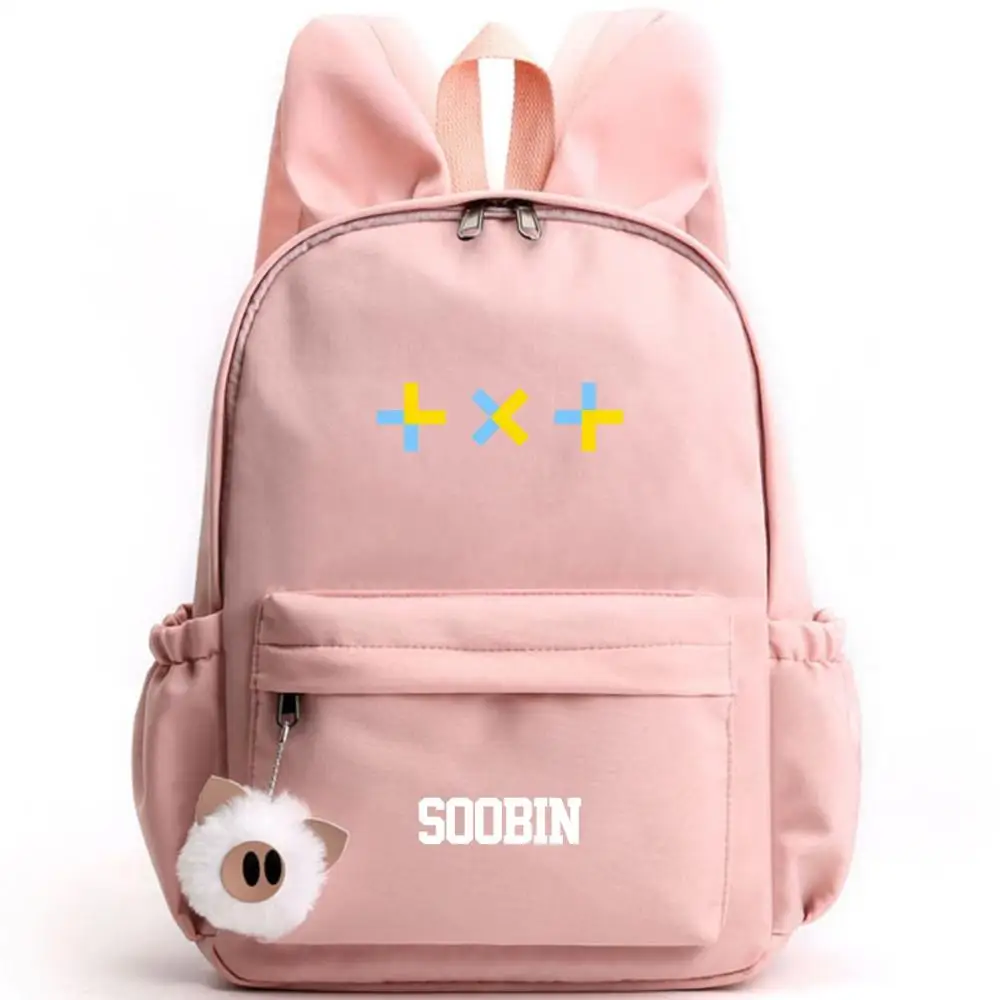 Kpop Group TXT Tomorrow X Together Women Cute Backpack Nylon School Bags for Teenage Girls Pink Bookbag Kawaii Small Bagpack - Цвет: SOOBIN PINK