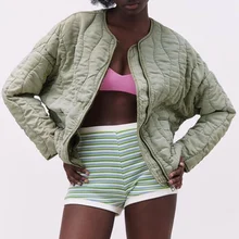 Chaqueta de algodón con cremallera para mujer, chaqueta informal versátil con decoración de bolsillo, ropa de invierno, nueva moda