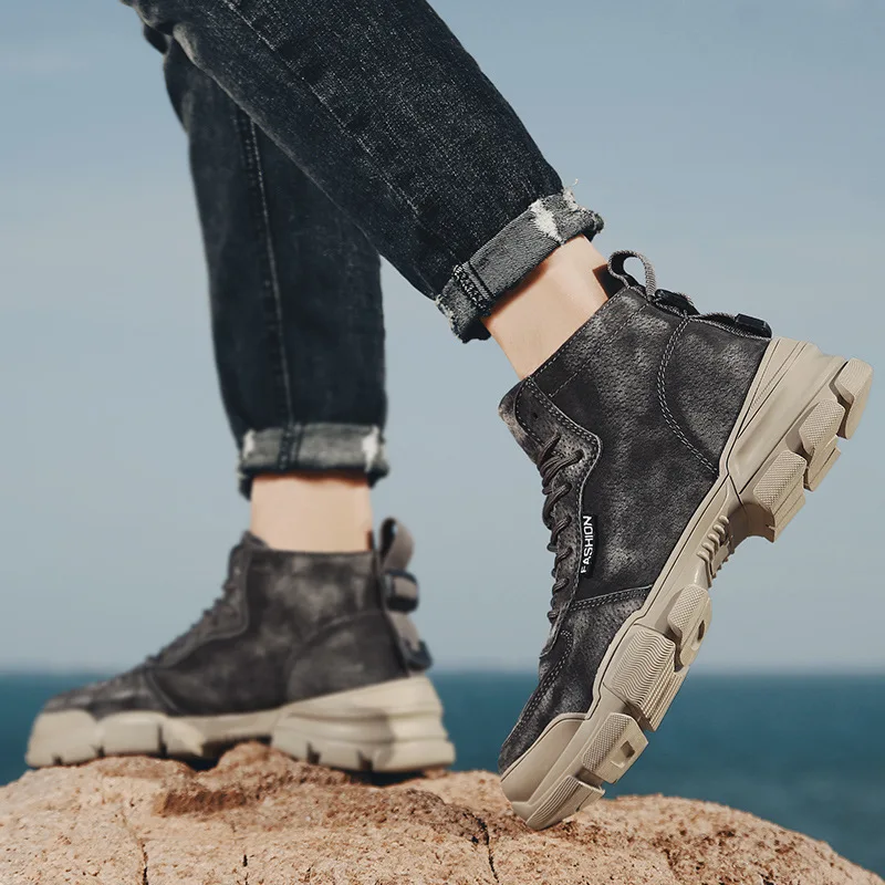 

Martin Boots Men's Winter Trendy Shoes Hight-top England Retro Casual Cotton-padded Shoes Online Celebrity Men's Boot Genuine Le