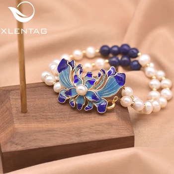 

XlenAg Natural Freshwater White Pearl Bracelet Female Couple Simple Luxury Butterfly-Shaped Cloisonne Bracelet Jewelry GB0934