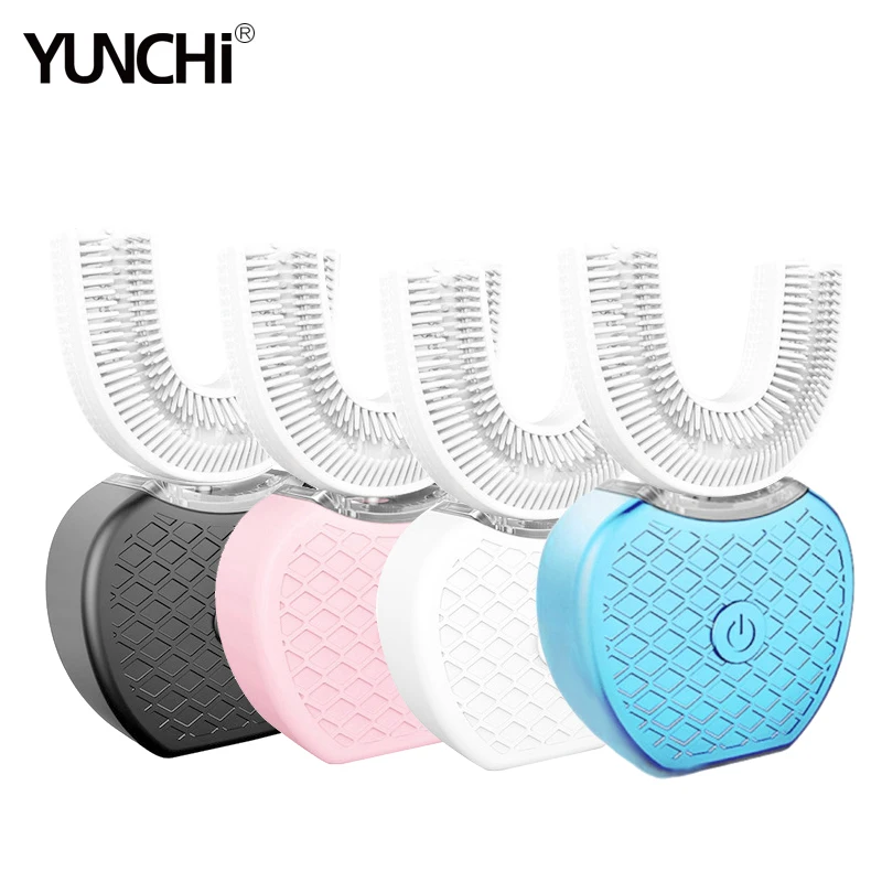 Sonic Automatic Electric Toothbrush with Teeth Whitening Blue Cold Light 360 Degree Intelligent Silicone Toothbrush U Shape