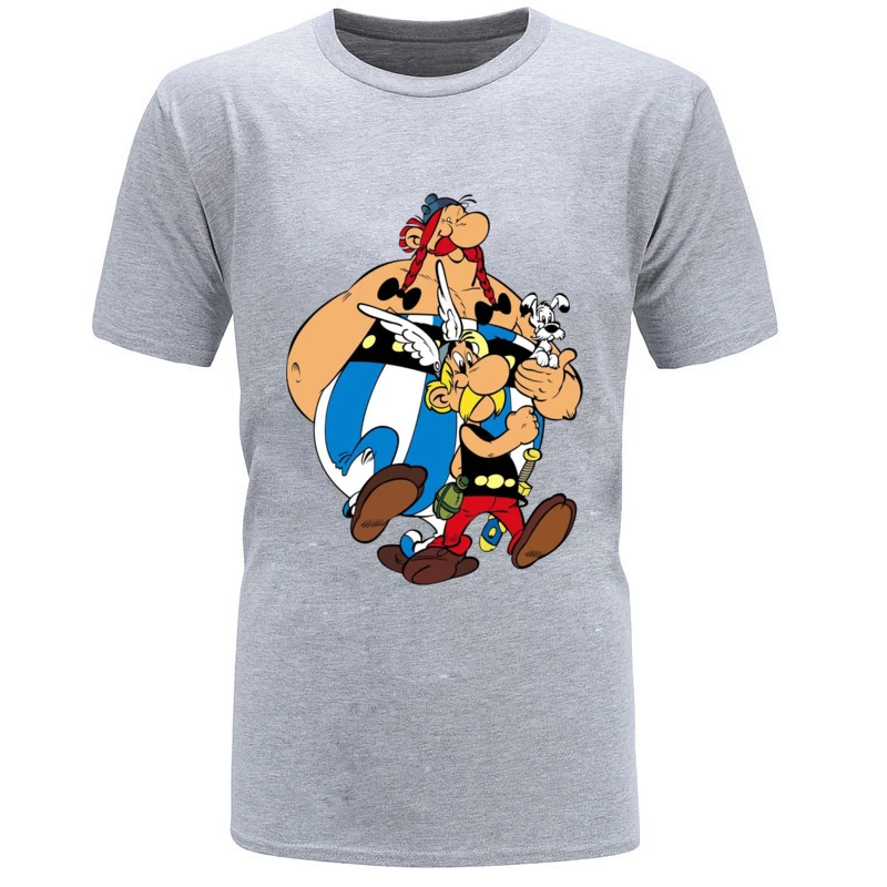 Asterix Аниме комиксов Забавный дизайн топы Футболка Высокое качество хлопок мужские футболки с принтом короткий рукав Топы Рубашки Дешевые - Цвет: Gray