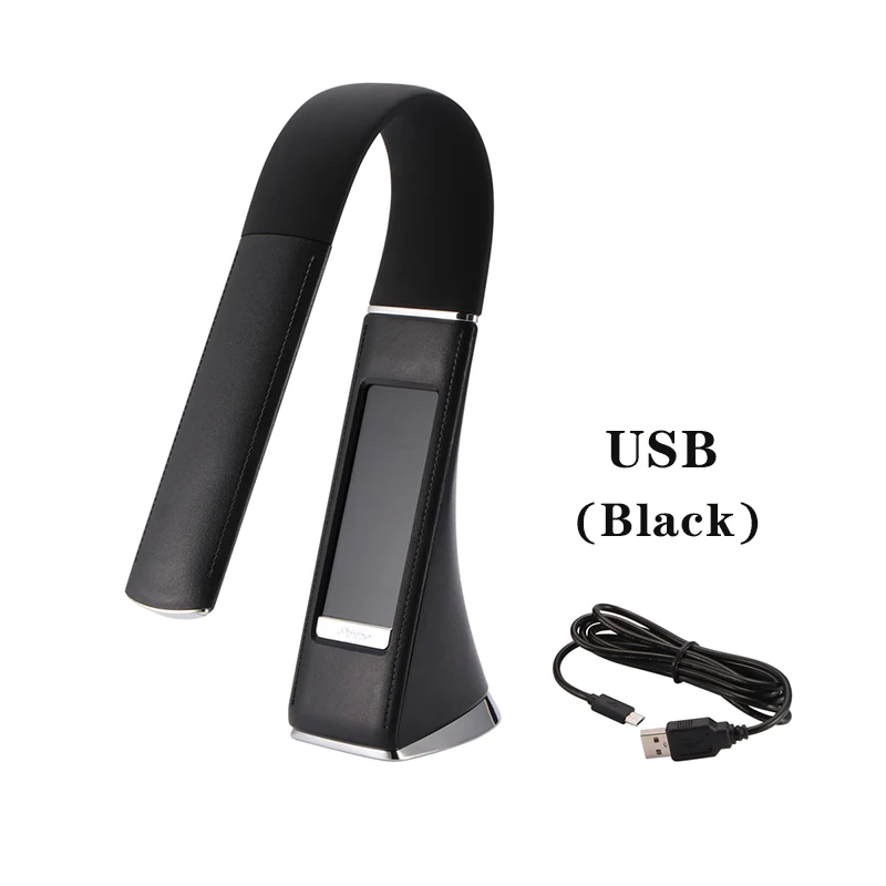 BLACK USB 5 Вт светодиодный сенсорный настольная лампа Регулируемая лампа Настольный светильник будильник Календарь Отображение температуры времени 3 уровня яркости - Цвет корпуса: BLACK USB