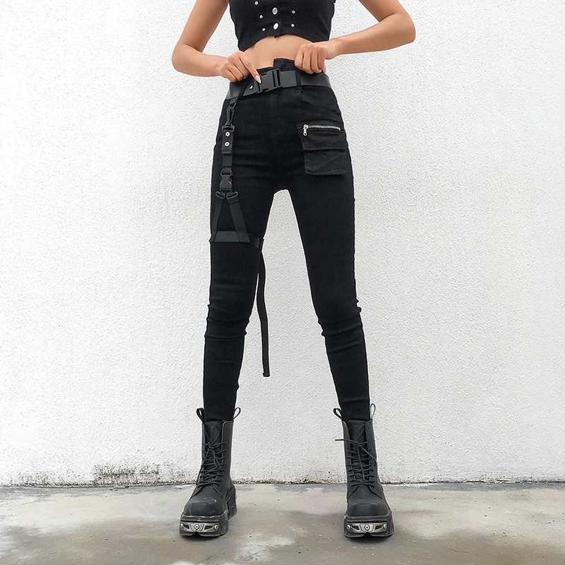 Comprar Rockmore Punk Cargo Pantalones mujer ajustado Moto y motociclista Streetwear Joggers pantalones de cintura alta pantalones ajustados pantalones de chándal mujer otoño